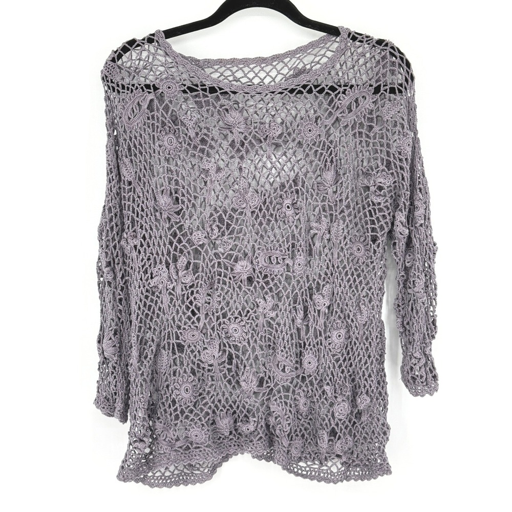 Festival Boho Crochet Purple Top Fairy Handmade Cotton Open Knit Layers M L